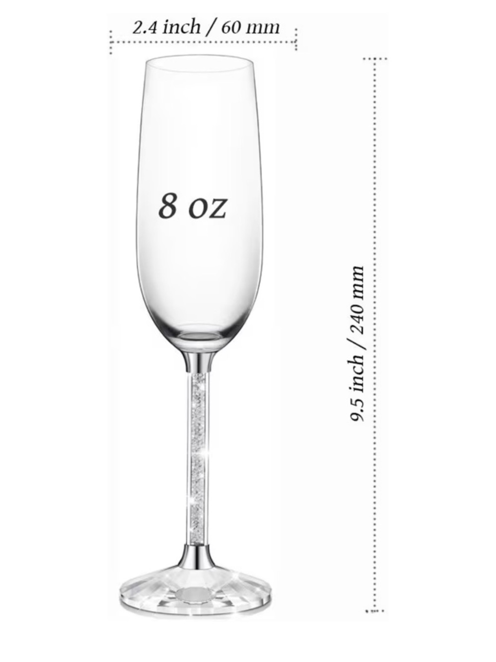 IFOLAINA Champagne Glasses Set of 2 Flutes Lead Free 8 oz w Clear - Picture 6 of 7